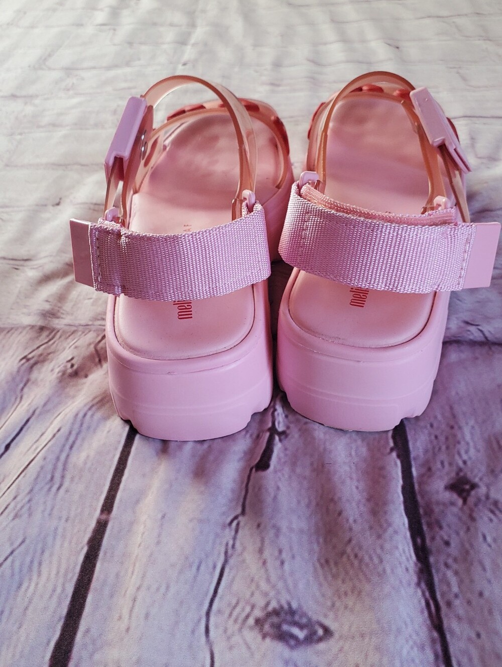 Melissa x Lazy Oaf Pink Platform Sandals with Red Heart Accents - Picture 4 of 13